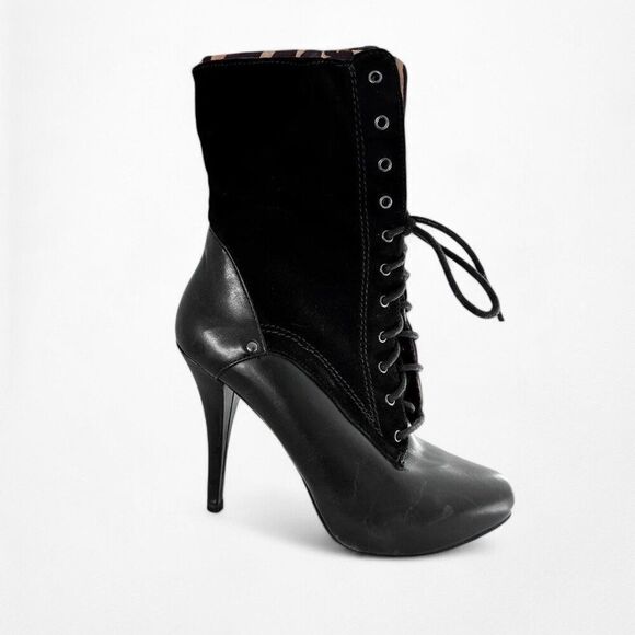 Vintage Y2K Guess Leather Suede Lace Up Military Ankle Stiletto Boots Size 6M - Picture 1 of 5